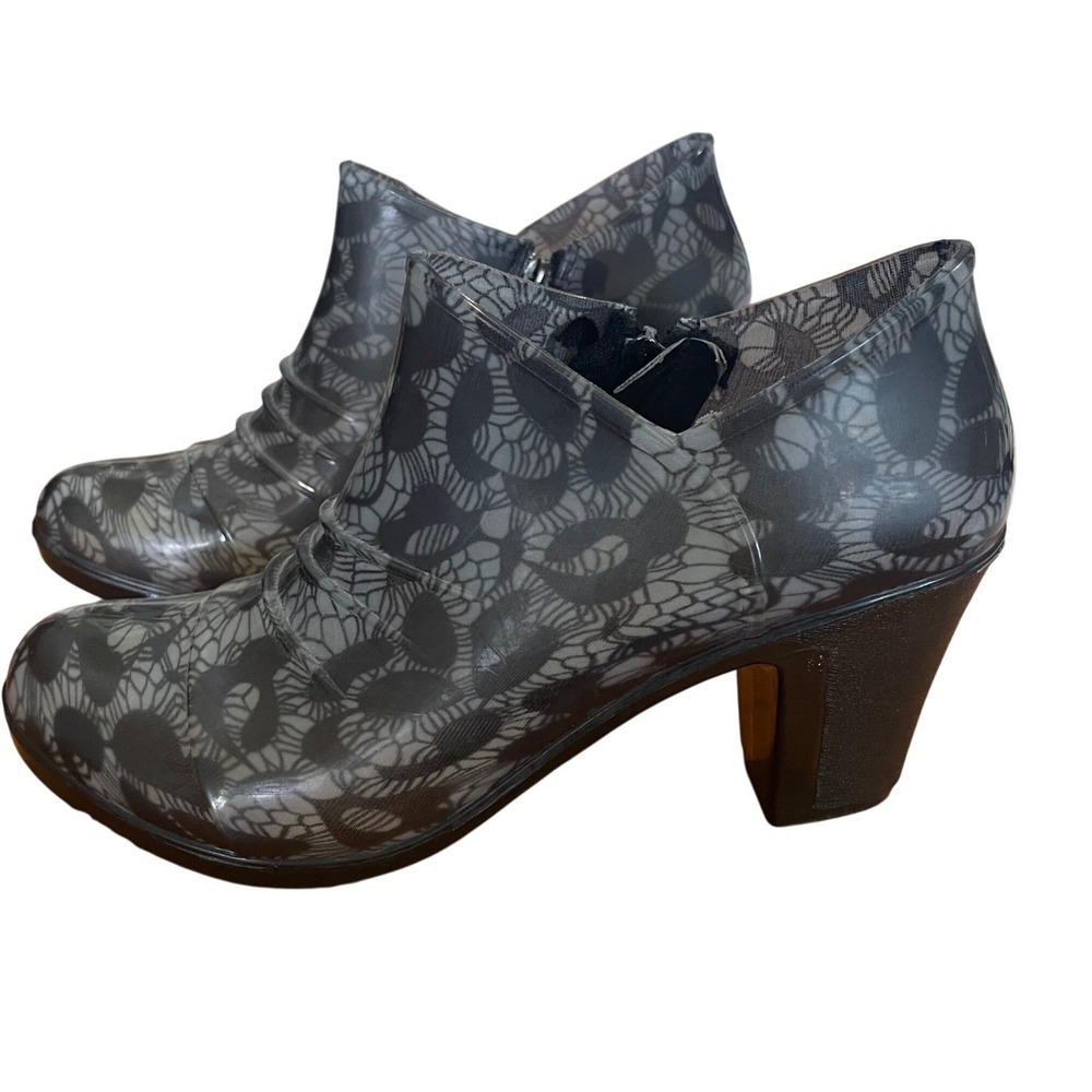 SANMM Black Dark Romantic Heeled Block Rain Boot, Rubber Size 40/9 Waterproof - Picture 4 of 13